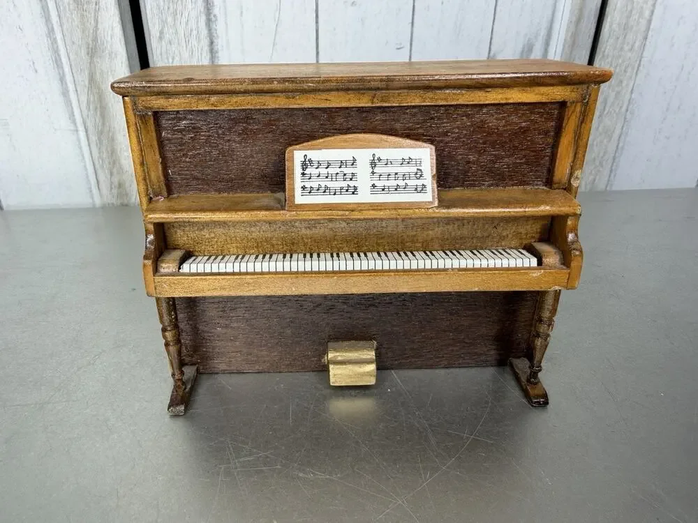 Dollhouse Miniature Vintage Upright Piano Light Tan Wooden Mini